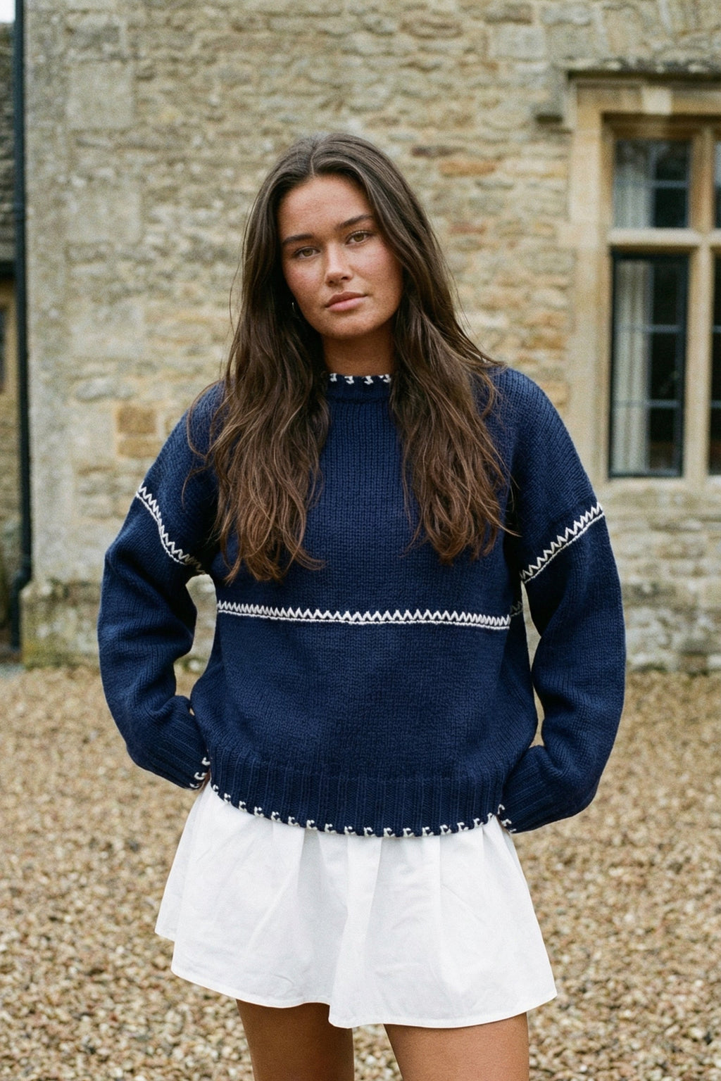 Navy Contrast Knit Sweater
