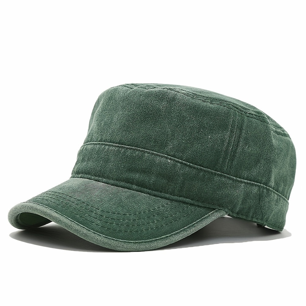 Floreya Vintage Washed Flat Cap Mørkegrøn